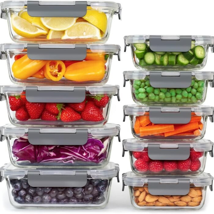 GOOD FOR YOU Glass food storage containers [10 Pack] Glass meal prep container with lid, Airtight, BPA Free & Leak Proof